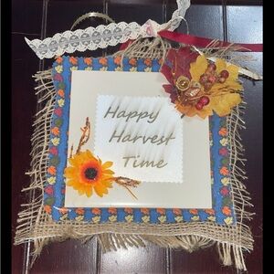 Handmade✨Fall Burlap Tile “Happy Harvest‎ Time” Wall Decor